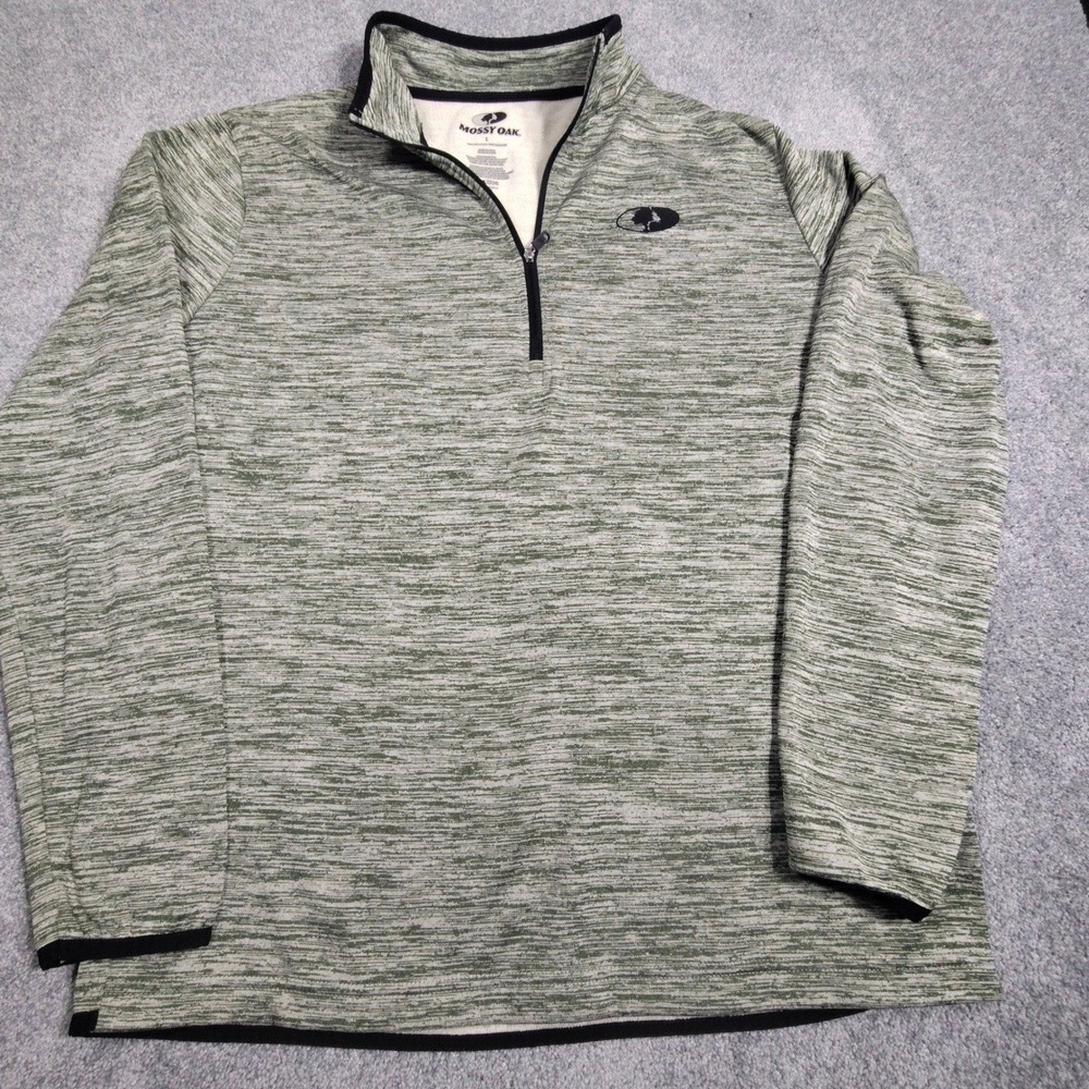 Mossy Oak Pullover Mens Large 1/4 Zip Space Dye Green Activewear Good